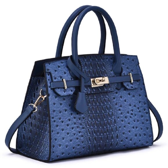 new "Wirkin" BLUE color Mellow World VIRGINIA Croc & Ostrich Pattern Handbag